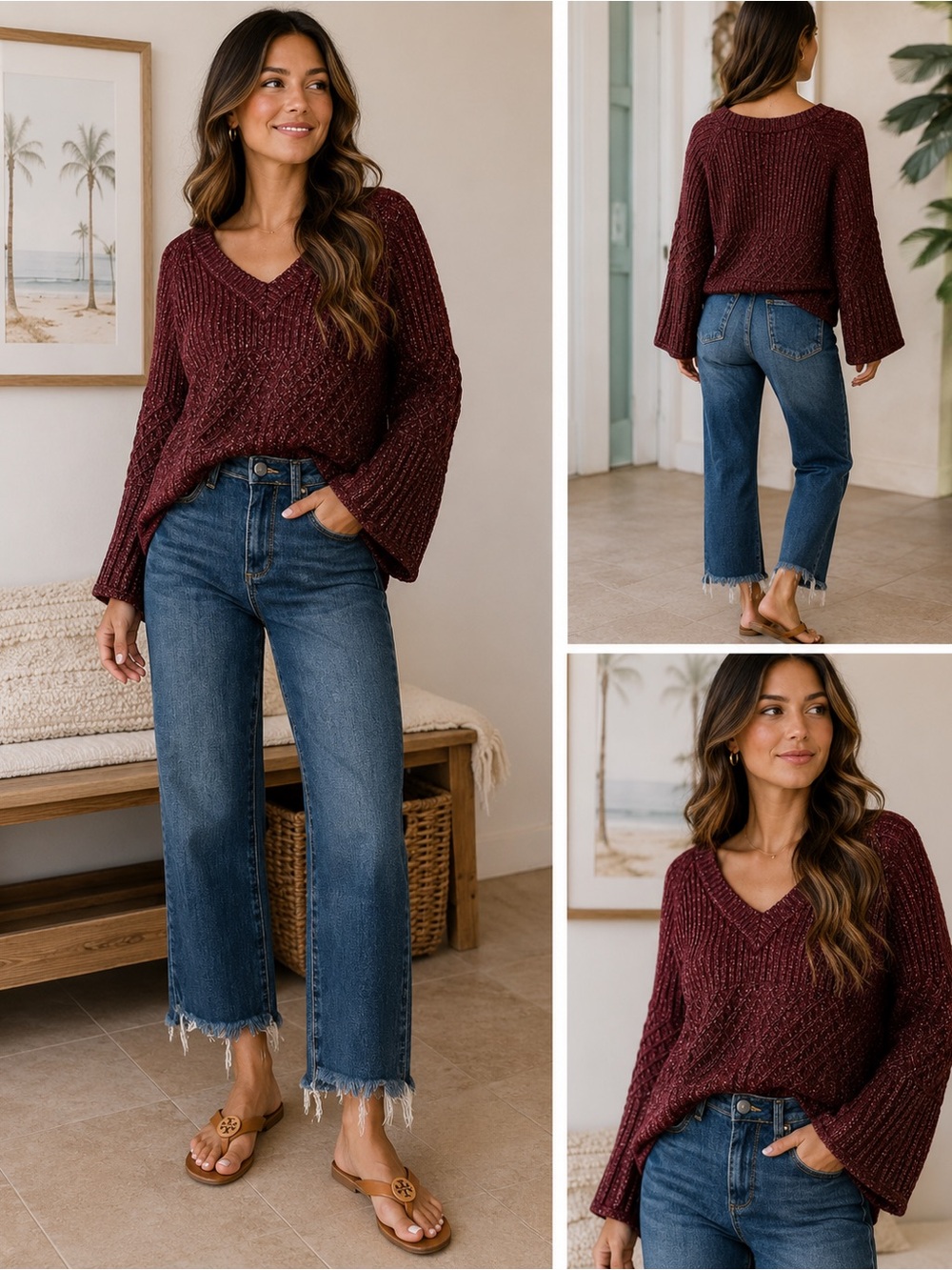 Cabi Burgundy Marled Cable Knit Sweater | Size Small - Picture 6 of 6